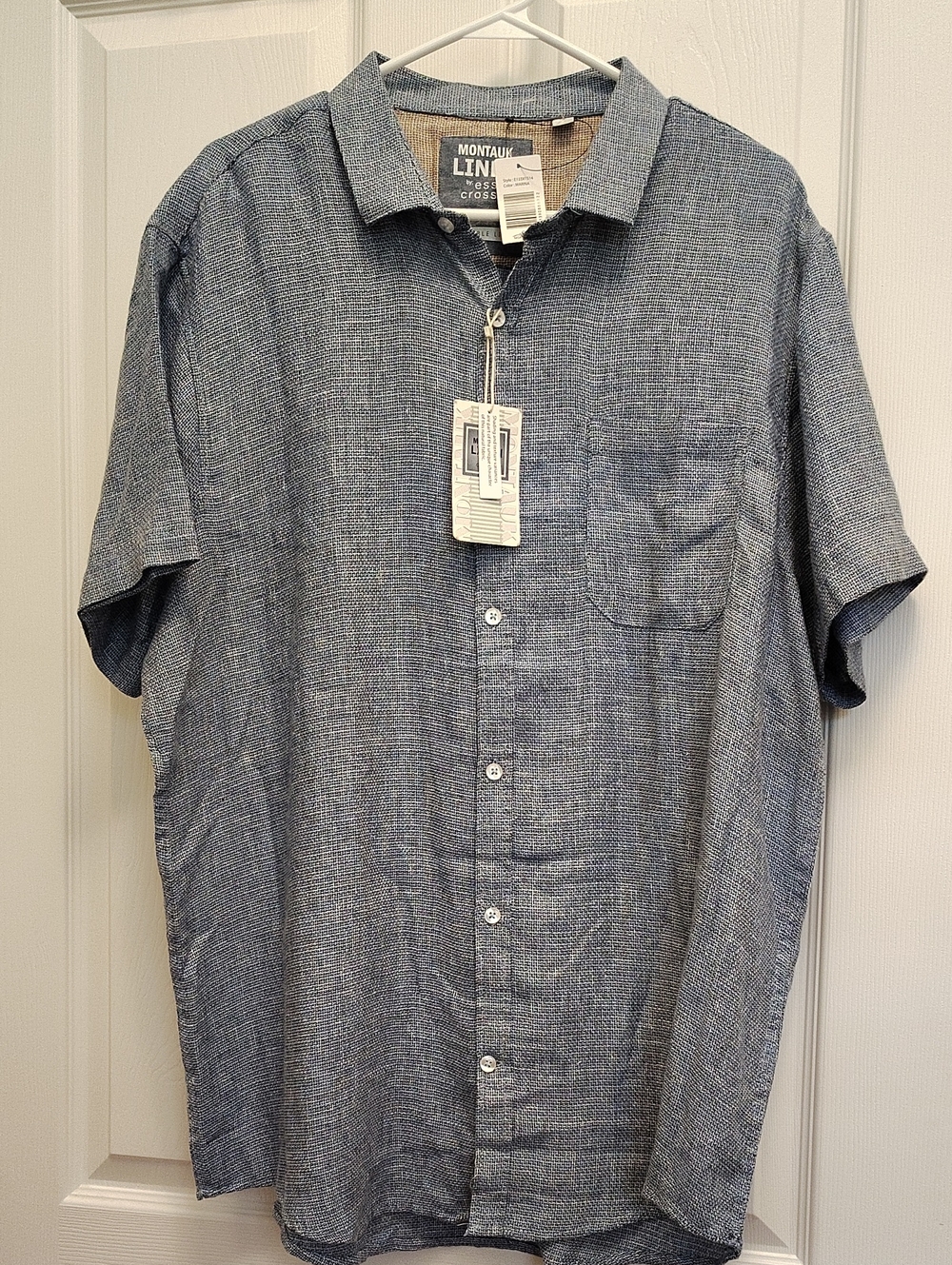 Montauk Men's Short-Sleeve Washable linen Button-Down Shirt in Blue NWT